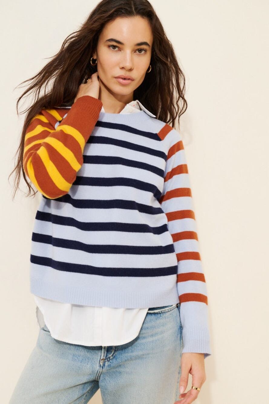 Anthropologie Nouveaux 100% Cashmere Sweater M Striped Colorblock Crewneck $155